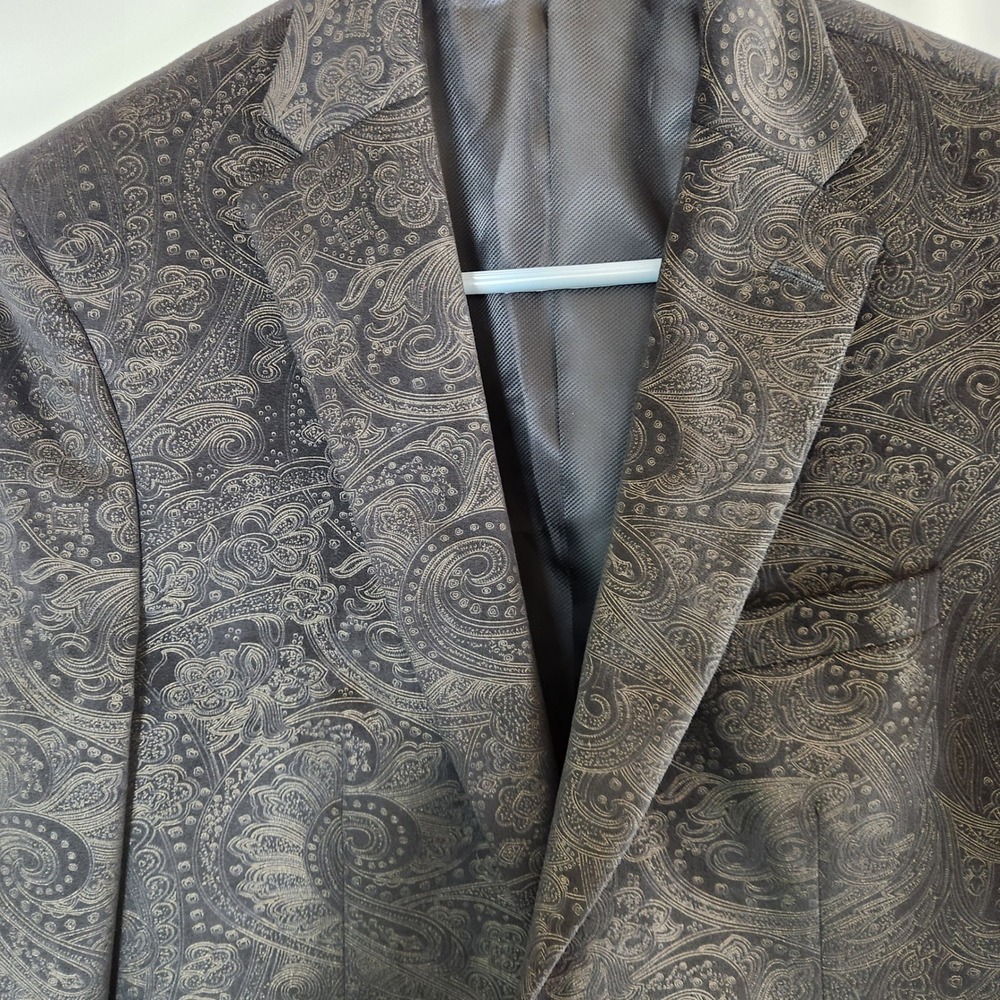 Bar‎ III Mens 36S Slim Fit Paisley Jacquard Blazer Jacket Black Gold Faux Velvet